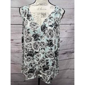 Torrid‎ Blue Sleeveless Blouse Floral V Neck Medium Womens 148892
